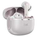 White and pale pink wireless earbuds in an open matching charging case, with the brand name 'boat' printed on the front.