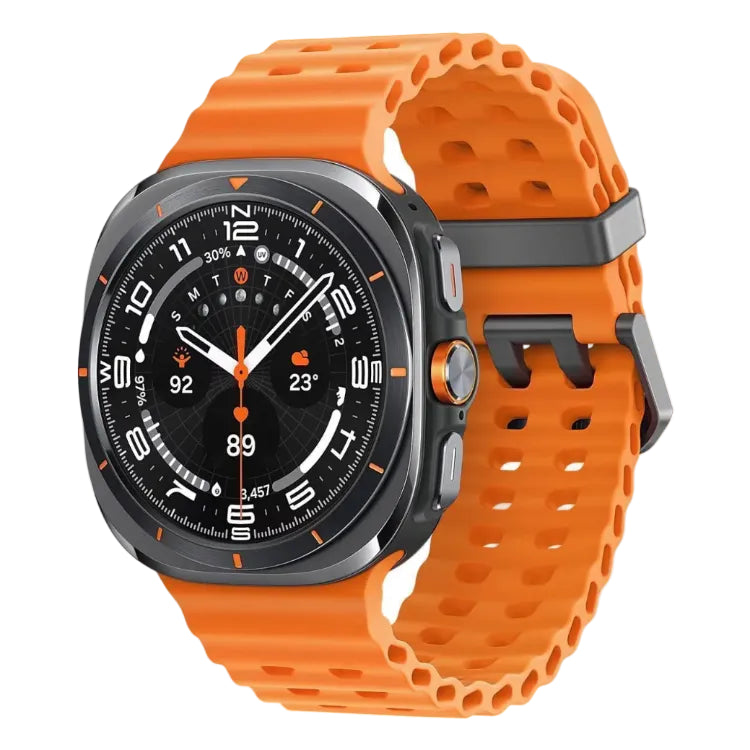 Smartwatch with an orange band on a white background