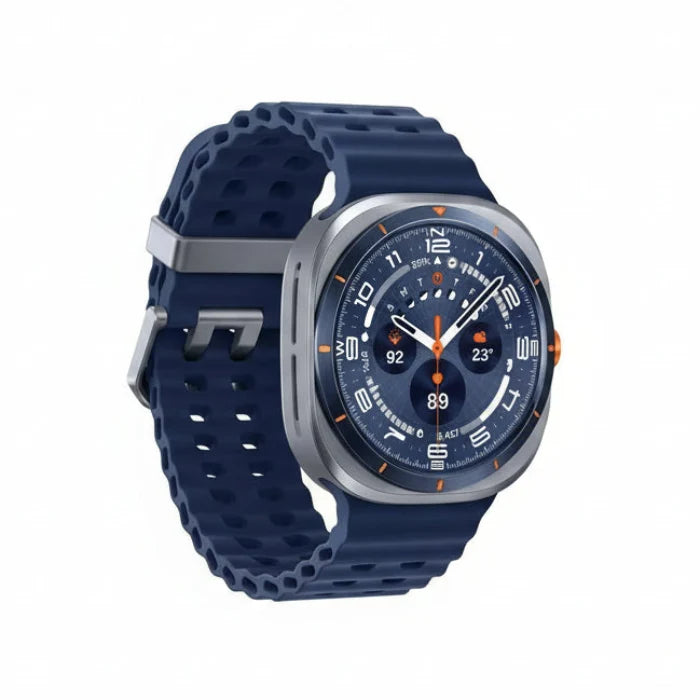 Galaxy Watch Ultra 47mm on treadmill runner’s wrist displaying heart rate zone and lap time.