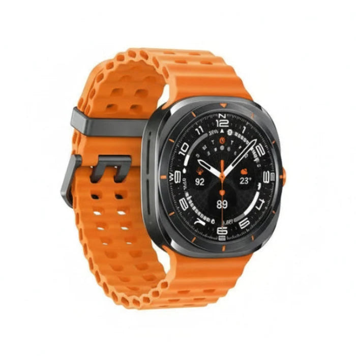 Close‑up of high‑brightness watch face on Galaxy Watch Ultra 47mm under direct sunlight.